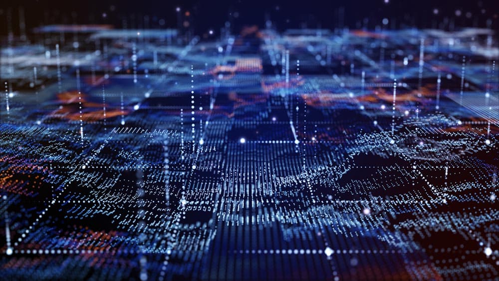 An abstract digital world with numerous lines and dots, representing the concept of responsible AI usage.